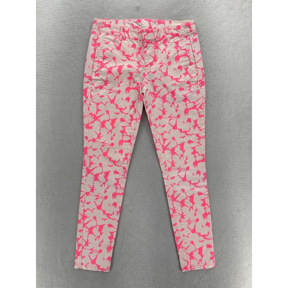 Gap Skinny Mini Khakis Pants Womens 00 Pink Abstract Print Stretch Twill Ankle